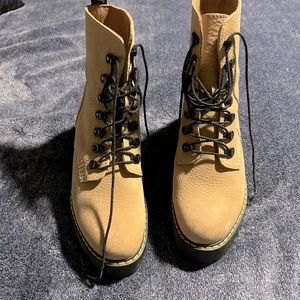 Tan suede platform doc martins. Worn once inside house. Too big.